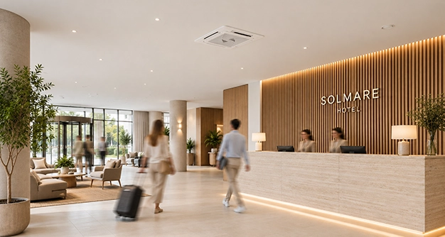 Receção de hotel com ar condicionado cassete CoolSmart